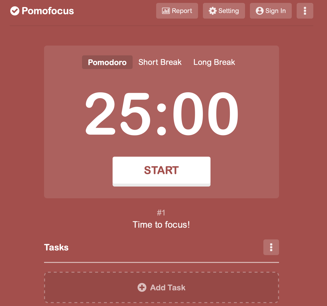 Pomofocus: a clean, free, in-browser Pomodoro timer with a simple task list below.