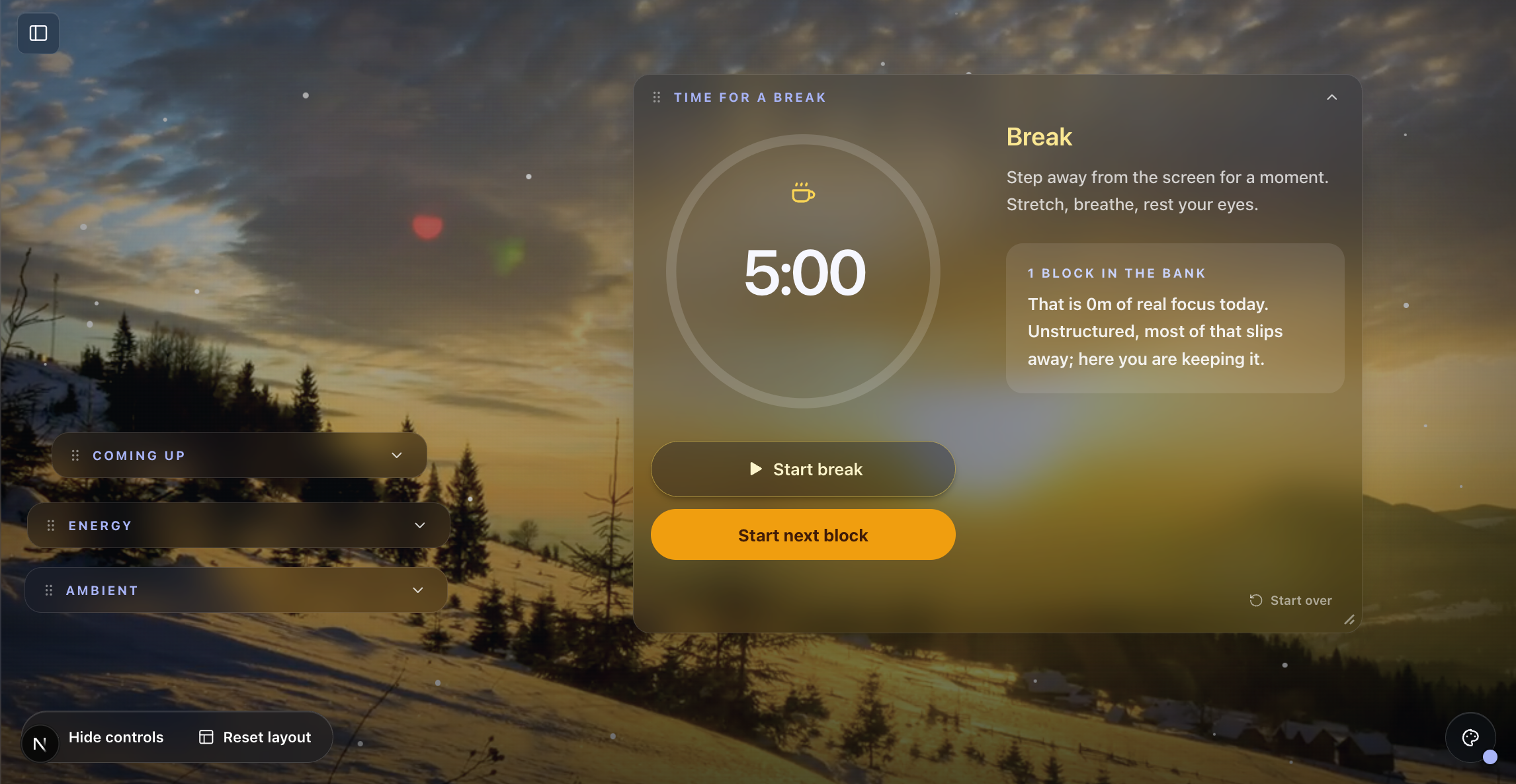 Better Hours: a break in progress, with a quick check-in on how you are feeling.