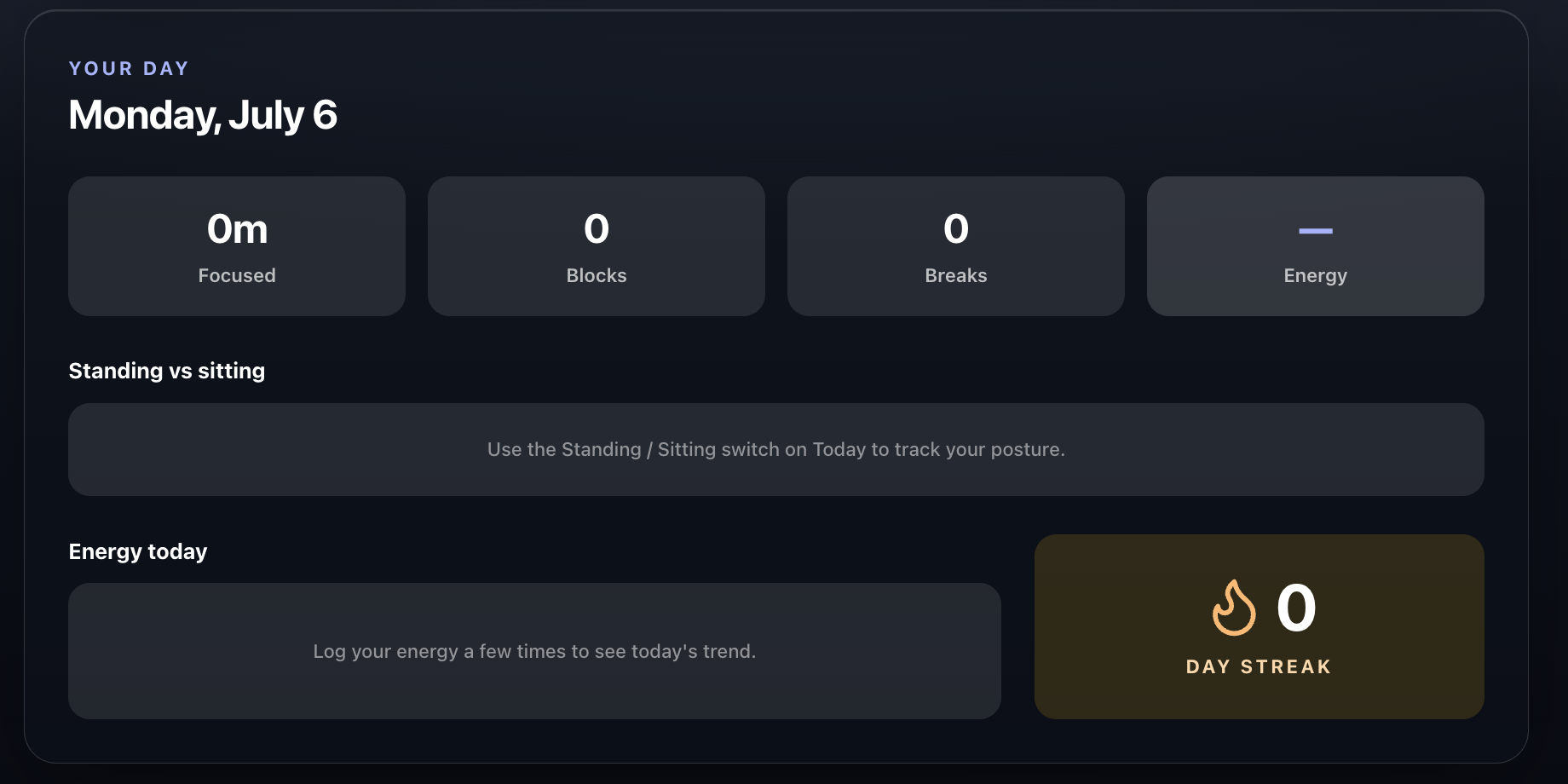 Better Hours: the daily recap with focus time, blocks, breaks, energy, and your streak.